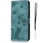 Kal-Housse Protection Pour Samsung Galaxy A03s Matériau En Cuir Pu Coque Samsung A03s Avec Fentes Pour Cartes Motif Papillon Chat Coque Samsung Galaxy A03s Vert