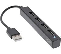 KAL-® Hub Usb 2.0 À 4 Ports, Connecteur Usb-A Vers 4 Ports Usb-A, Câble De 15 Cm, Forme Étroite, Noir