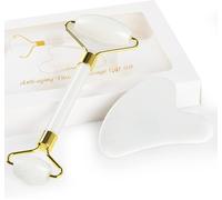 Kal-Jade Roller&gua Sha Scraping Massage Tool, Quartz Anti-Âge 100% Naturel Ensemble De Pierres De Jade Pour Le Visage -Rajeunir La Peau Et Éliminer Les Rides Blanc