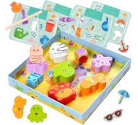 KAL-Jeu De Pêche Magnétique En Bois Pour Enfants Dès 2 Ans - Jouet Magnétique Ludique Pour Tout-Petits De 2 3 Ans - Jeu Montessori De Pêche À La Ligne Avec Puzzle - Cadeau Pour Fille Et Garçon