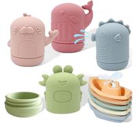KAL-Jouet De Bain Bébé, 9 Pièces Jouet Bébé , Bath Toy, Baby Silicone Bathtub Toy, Bathtub Toy, Boat, Water Toy With Storage Bag, Gifts For Baby Toddlers