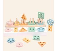 KAL-Jouet Montessori En Bois ¿ Jeu D¿Empilage Et De Tri Formes Couleurs Pastel Pour Bébés 12-18 Mois ¿ Éveil Motricité Fine, Cadeau Éducatif Enfants 1-2-3 Ans (Fille & Garçon)