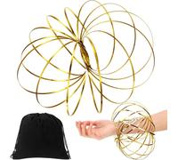 KAL-Jouets D`Anneaux D'Écoulement 3D Anneau D'Écoulement De Bras À Ressorts Magique Jouet À Ressort Éducatif Et Interactif Multi Sensoriel En Acier Inoxydable Avec Sac Noir En Velours(Orange)