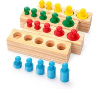 KAL-Jouets Montessori Cylindres, Jouet Éducatif Blocs De Cylindres En Bois, Sensorielle Jeu Ensemble D'Développement Apprendre Couleurs Et Tailles, Classer, Compter Et Mesurer, Cadeau Pour Enfant Noë