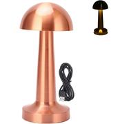Kal-Lampe De Table Champignon Rechargeable Par Usb 3 Couleurs À Intensité Variable En Métal Mignonne Lampe De Chevet (Pour Garde D'enfants Et Chambre De Bébé, Décoration (Or Rose)