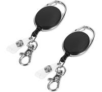 KAL-Lot 2X Porte-Clés Yoyo - Porte-Badge Enrouleur Rétractable - Clip Ceinture Mousqueton - Pour Ouvrier Infirmier Et Visiteur Salon - Noir