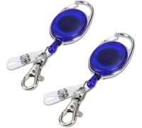 KAL-Lot 2X Porte-Clés Yoyo - Porte-Badge Enrouleur Rétractable - Clip Ceinture Mousqueton - Pour Ouvrier Infirmier Et Visiteur Salon - Bleu