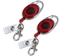 KAL-Lot 2X Porte-Clés Yoyo - Porte-Badge Enrouleur Rétractable - Clip Ceinture Mousqueton - Pour Ouvrier Infirmier Et Visiteur Salon - Rouge
