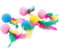 KAL-Lot De 10 Balles De Chat En Mousse Souple Et Élastique En Latex À Mâcher Pour Chiot, Chaton, Jouet Interactif Coloré Pour Chien, Chaton, Sport, Chasse (Multicolore, Avec Plume)