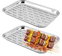 KAL-Lot De 2 Bacs À Barbecue En Acier Inoxydable -4,5 X 24,2 X 2,7 Cm -Réutilisable -Panier À Légumes -Accessoire D'Extérieur Pour Légumes, Poissons Ou Viandes -Pour Barbecue À Gaz,