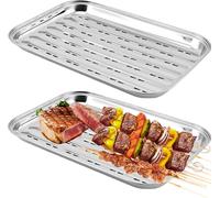 KAL-Lot De 2 Bacs À Barbecue En Acier Inoxydable -4,5 X 24,2 X 2,7 Cm -Réutilisable -Panier À Légumes -Accessoire D'Extérieur Pour Légumes, Poissons Ou Viandes -Pour Barbecue À Gaz