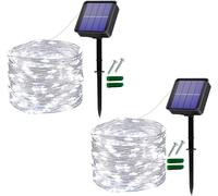KAL-[Lot De 2] Guirlande Lumineuse Extérieur Solaire,12M 120 Led Guirlande Guinguette Extérieure Etanche Décoration Lumière Pour Jardin,Balcon,Terrasse, Mariage,Noël,Fête (Blanc)