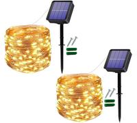 KAL-[Lot De 2] Guirlande Lumineuse Extérieur Solaire,12M 120 Led Guirlande Guinguette Extérieure Etanche Décoration Lumière Pour Jardin,Balcon,Terrasse,Mariage,Noël,Fête(Blanc Chaud)