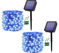 KAL-[Lot De 2] Guirlande Lumineuse Extérieur Solaire, 12M 120 Led Guirlande Guinguette Extérieure Etanche Décoration Lumière Pour Jardin,Balcon,Terrasse, Mariage,Noël,Fête (Bleu)
