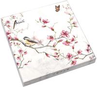 Kal-Lot De 20 Serviettes En Papier 3 Plis Motif Magnolia, Oiseaux, Papillons 33 X 33 Cm