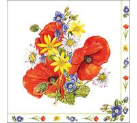Kal-Lot De 20 Serviettes En Papier Avec Motif Coquelicot Dans Un Bouquet De Fleurs Convient Également Pour Le Découpage Et La Technique Des Serviettes 33 X 33 Cm