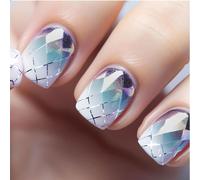 Kal-Lot De 24 Faux Ongles Carrés À Presser - En Acrylique - Couverture Complète - Géométrie - Violet Dégradé - Pour Femme