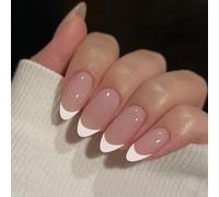 Kal-Lot De 24 Faux Ongles Design Français, Moyens, Carrés, Manucure Française, Avec Paillettes Roses, Pour Femmes, À Coller, Finition Brillante, Style Court, Pour Filles Et Femmes