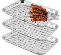 KAL-Lot De 3 Bols De Barbecue, En Acier Inoxydable, 34,5 X 24,2 X 2,7 Cm, Réutilisables, Panier À Légumes, Panier À Légumes, Poisson Ou Viande, Pour Barbecue À Gaz, Électrique Et Au Charbon De