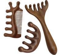 KAL-Lot De 3 Peignes En Bois De Cerf, Demi-Cercles, Pour Tai Chi, Massage De La Tête, Anti-Stress, En Bois, Résistants Aux Dommages,Masseur De Grattage De Tête Portable, Masseur De Tête Pour Cuir Che