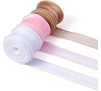 Kal-Lot De 3 Rouleaux De Ruban En Organza Transparent Scintillant De 3,8 Cm De Large, Rose Café Et Blanc, Ruban Décoratif Pour Emballage Cadeau, Bouquet De Mariée
