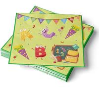 Kal-Lot De 30 Serviettes En Papier Avec Sac D'école, Sac De Sucre Et Motif Abc, 33 Cm