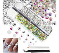 Kal-Lot De 4 200 Strass Blancs Et Ab -Pierres Précieuses Rondes À Dos Plat -Assorties Ss6-Ss20 Au Verre K9 -Cristaux Et Ab -Bijoux Nail Art -Breloques Pour Bricolage Des Ongles Et Des Yeux Diy