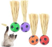 KAL-Lot De 4 Balles Interactives Pour Chat - Pour S'Occuper Soi-Même - Avec Raphia - Jouet Amusant - Jouet D'Entraînement Contre L'Ennui