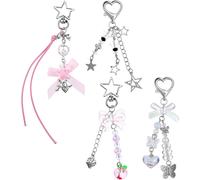Kal-Lot De 4 Porte-Clés Y2k Esthétiques Et Mignons - Accessoires Mignons - Papillon, Étoile, C?ur, Fraise, N?ud, 4 Styles - Porte-Clés Y2k Pour Sac De Téléphone, Clés, Sacs À Dos, Pendentifs, Décorat