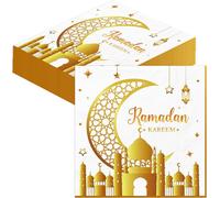 Kal-Lot De 40 Serviettes En Papier Pour L'aïd Ramadan - 33 X 33 Cm - Dorées Et Blanches - Décoration Pour Le Ramadan Kareem Aïd Moubarak