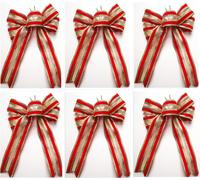 Kal-Lot De 6 Grands N?Uds Décoratifs En Lurex - 20 X 30 Cm - En Tissu - Emballage Cadeau - En Tissu Satiné (Rouge Et Doré)