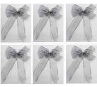 Kal-Lot De 6 Grands N?Uds Décoratifs En Lurex - 20 X 30 Cm - En Tissu Satiné - Emballage Cadeau - Bord Argenté