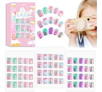 Kal-Lot De 60 Faux Ongles À Presser Pour Enfants Couverture Complète À Paillettes Dégradé De Couleurs Arc-En-Ciel Scintillante Kit De Faux Ongles Courts Pour Enfants Et Adolescentes - Papillon Sirène