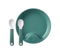 Kal-Mepal Mio Assiette D'apprentissage Avec Cuillère D'apprentissage ¿ Turquoise Profond ¿ Assiette Antidérapante Pour Enfant ¿ Cuillère Pour Bébé ¿ Passe Au Micro-Ondes ¿ Passe Au Lave-