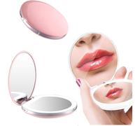 Kal-Miroir De Maquillage Grossissant 1 X / 3x Avec Lumières, Petit Miroir De Poche Lumineux Led, Miroir Grossissant Lumineux, Miroir De Poche Rechargeable Et Pliable (Rose)