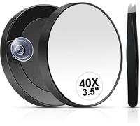 Kal-Miroir Grossissant X 40,Petit Miroir Grossissant Ventouse Et Pinces,Maquillage Voyage De Poche Ensemble De Miroirs Compacts Pour Épiler Les Sourcils 8,9 Cm