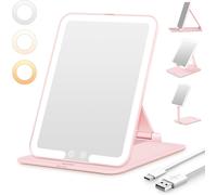Kal-Miroir Maquillage Lumineux Avec 48 Led, Usb Rechargeble, Mirroir Super Hd Avec Écran Tactile, Miroir Coiffeuse Led Avec 3 Couleurs De Lumière Pour Voyage Et Chambre, Rose