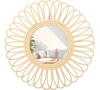 Kal-Miroir Mural Rond En Bois De Tournesol En Rotin, Décoration De Salle De Bain, Style Bohème, Miroir De Maquillage Pour Intérieur, Maison, Salon, Couloir, Grand, 40 X 40 Cm, Naturel