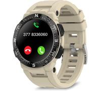 Kal-Montre Connectée Smartwatch Sports Pour Hommes 1.3"" Passer Et Recevoir Des Appels Mains Libres Microphone Bluetooth, Écouter De La Musique Haut-Parleur 128 M 5atm Étanche (Beige)