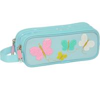 Kal-Moos Butterflies - Trousse Double En Tissu Recyclable, Trousse Pour Enfant, Idéale Pour Les Enfants D'âge Scolaire, Confortable Et Polyvalente, Qualité Et Résistance, 21 X 6 X 8 Cm, Bleu Clair,