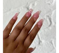 Kal-Ongles Pressés Art Décoratif Fleuri Français ¿ 24 Pièces Avec Strass Et Arc-En-Ciel, Manucure Élégante Sans Vernis, Faciles À Poser (Tailles Universelles)
