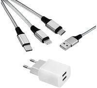 Kal-Pack Chargeur Mural Universel 5 V2 A/10 W Avec 2 Ports Usb + 3 En 1 Multi Câble De Charge Universel Usb Vers Micro Usb/Usb-C/Lightning Compatible Avec Iphone, Samsung, Huawei, Xiaomi