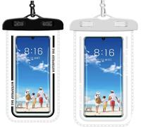 Kal-Pack De 2 Pochettes Étanches Téléphone,Housse,Jusqu'à 7.2 Pouces,Avec Coque Housse Étanche Smartphones Universel Pour Camping Nautique Kayak Pêche Rafting Natation (Noir + Blanc)