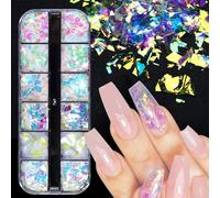 Kal-Paillettes À Ongles Sirène, 12 Girls Glace Irisées Paillettes Holographiques Glitter Pour Maquillage Ongles Diy