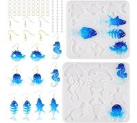 Kal-Pandahall Lot De 2 Moules En Silicone Avec Crochets De Boucles D'oreilles, Anneaux Ouverts Pour Moulage Époxy, Poisson, Poulpe, Tortue