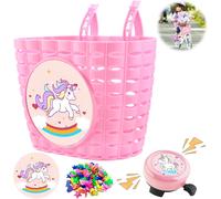 Kal-Panier Velo Enfant, Panier De Vélo Pour Enfants, Licorne Panier Velo, Panier Avant Vélo Enfants Avec Cloche Et Autocollant Pour Décoratif Vélo, Draisienne, Scooter, Accessoire De Vélo Enfant Fill