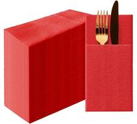 Kal-Paw - Airlaid Pocket Serviettes (39 X 40 Cm) I 50 Pièces I Unicolore I Semblable À Du Tissu I Élégante Décoration De Table I Horeca I Pour Les Occasions Comme Mariages, Les Fêtes I Color: Red