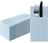 Kal-Paw - Serviette De Table Papier - Airlaid (1/8 Pocket) I 25 Pièces I Idéal Pour Mariage, Baptême, Communion, Anniversaire I Serviettes En Tissu De Décoration De Table I Monolcolor Bleu Clair