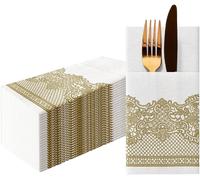 Kal-Paw Serviettes En Papier Airlaid. 40 X 40cm. Pliable 1/8 -25 Pièces Horeca. Décoration De Table. Ornements, Or - Texture Du Tissu . La Décoration De Table Parfaite Pour Les Grandes Occasions.
