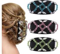 Kal-Peigne Magique Extensible,3 Pcs Pinces À Cheveux Élastiques Magiques Peignes De Cheveux Extensible Double Clips Peigne À Cheveux Élastique Avec Perle Pour Femmes Et Filles